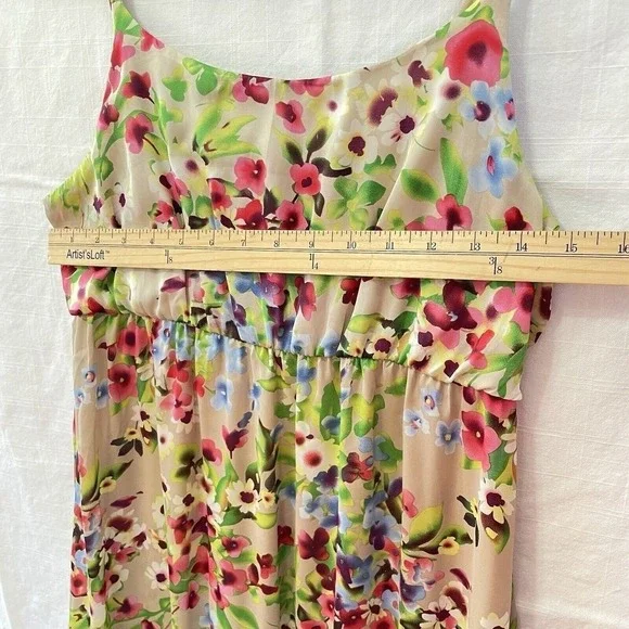 Old Navy Medium Women Floral Print Maxi Dress Sleeveless Tiered Ruffle Hem Beige - Picture 5 of 9